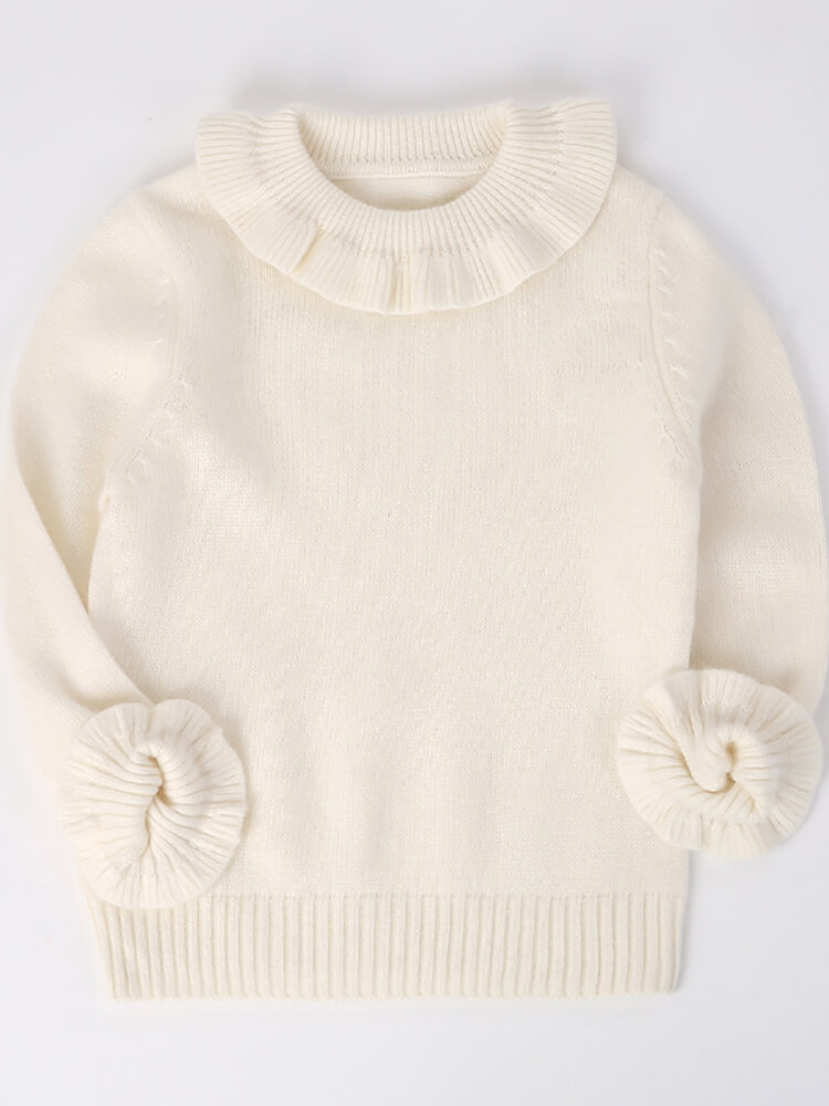 Girls Blush Pink Ruffled Collar Soft Cashmere Pullover Sweater